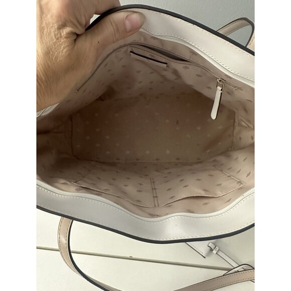 KATE SPADE Two Tone Large Tote Tab White Purse Double Handle Shoulder Bag EUC - Picture 7 of 9